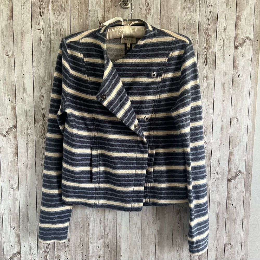 LOFT Lou & Grey Navy and White Striped Double Breasted Blazer cotton Medium
